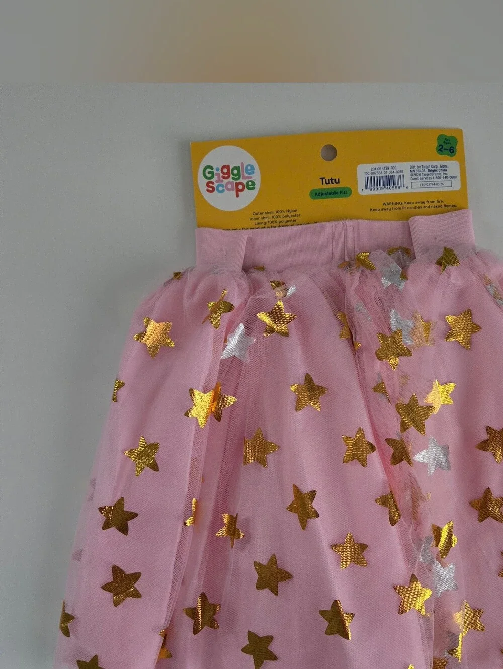 NEW Gigglescape Pretend Play Tutu Pink Gold Stars Girls Adjustable Fit Ages 2-6